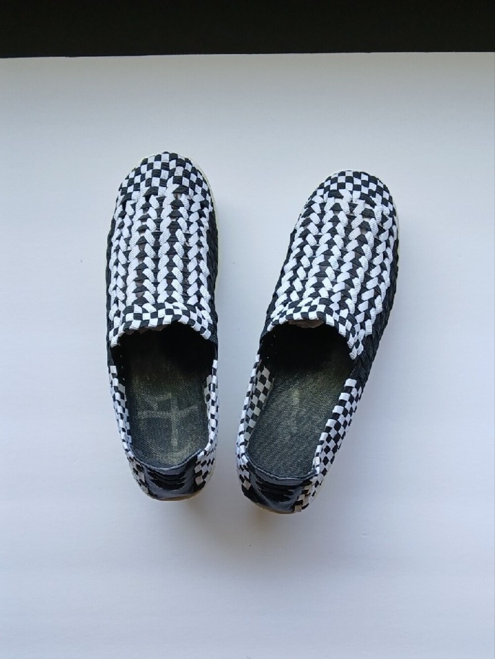 Lightweight Black & White Woven Slip-On Wedge